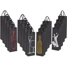 Shein Pack Wine Gift Bags With Rope Handles Assorted Elegant Black Metallic Foil Designs For Wine Bottles Liquor Champagne Sparkling Cider xx Inches