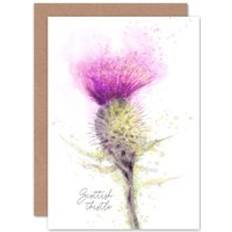 Purple Cards & Invitations ARTERY8 Scottish Thistle Flower Head Watercolour Scotland Greetings Card Purple One Size