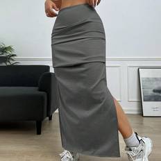 XS Skirts Shein Womens Fashionable Solid Color Pleated Design Split Hem Cargo Skirt