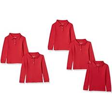 Red Polo Shirts Amazon Essentials Toddler Girls' Uniform Long-Sleeve Interlock Polo Shirt, Pack of 5, Red, 4T