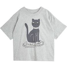 Mini Rodini Tops Children's Clothing Mini Rodini Grey Marl Organic Cotton Cat Print T-Shirt 18-36 month