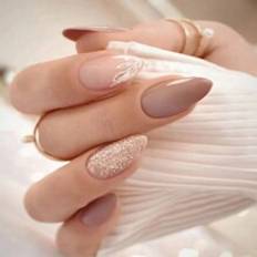 Nagelprodukter Shein Almond Shape Elegant & Simple Glitter & Colorful Leaves Painting Nail Daily
