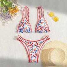 Shein Multifärgade Badkläder Shein Women's Holiday Floral Print Sexy Bikini Set, Random Print,Summer Beach
