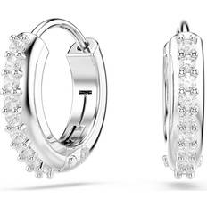 Gioielli Swarovski Matrix hoop earrings, Round cut, White, Rhodium plated