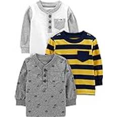 Carter's Simple Joys by Carter's Jungen Long-Sleeve Shirts, Pack of Hemd, Gelb Streifen/Grau Dinosaurier/Weiß Monate 3er Pack