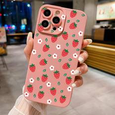 Shein Strawberry Flower Pattern Case With Detachable Shoulder Strap for iPhone/Redmi/Oppo/Realme/Vivo