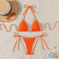 Shein Swimwear Shein Womens Summer Beach Floral Bikini Set With Beaded Halter Halter Sexy TwoPiece Bikini Set