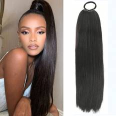 Shein Synthetic Straight Ponytail Extensions Black Hairpiece Long Pony Tail Band