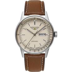 Bauhaus Aviation Leather Strap Beige Dial Automatic 100M Men's Watch