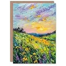 Purple Cards & Invitations ARTERY8 Lavender Daffodil Meadow Sunset Oil Painting Greeting Card Birthday Green One Size