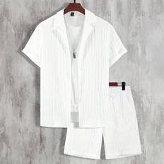 Shirt and trousers Shein Mens Summer Casual Solid Color Short Sleeve Shirt And Shorts Set