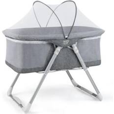 Bassinets Costway 2-In-1 Baby Bassinet with Mattress and Net-Gray