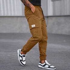 Bronze - Men Clothing Shein Men Drawstring Waist Letter Patchwork Cargo Jogger Pants With Pockets For Daily And Casual Wear