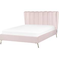 Beliani Testiere Beliani Letto Matrimoniale Velluto Rosa Chiaro 140 x 200 cm Miribel Testiera