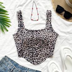 Leopard - Women Tank Tops Shein Womens Leopard Print Square Neck Asymmetrical Hem Vacation Tank Top