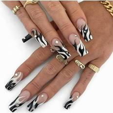 Imsohot Coffin Press on Nails Long Press on Nails White French Tips