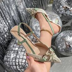 Dam - Gröna Pumps Shein Women's Embroidered Thread Design Decorated High Heel Shoes, Stylish Pointed Toe Ankle Strap Stiletto Single Shoes For Summer, Holidays, Parties