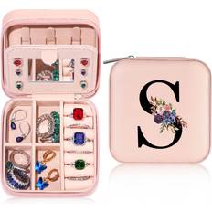 Jewelry Storage Shein Travel Initial Jewelry Case For Women Dainty Pink Jewelry Organizer Travel Case Mom Daughter Friend Birthday Graduation Gifts For Women Teen Girls