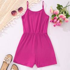 Shein Teen Girl Solid Color Spaghetti Strap Jumpsuit In Ribbed Fabric