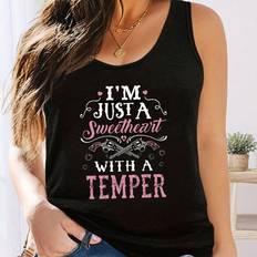 Feathers Tops Shein Plus Womens Slogan Print Casual Tank Top Round Neck Sleeveless Tank Top IM JUST Sweetheart WITH TEMPER