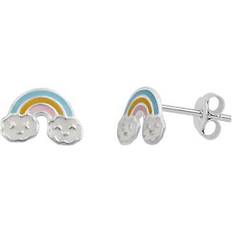 Jewellerybox Sterling silver pastel rainbow smiley cloud enamel stud earrings