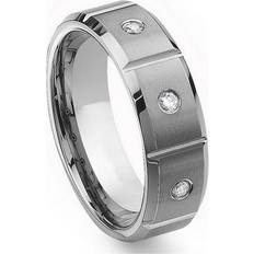 Men - Silver Plated Rings Titanium Kay Sold by: Tungsten Carbide Diamond Comfort Fit Mens Wedding Band Ring 8mm with Grooves 0.10ctw Sz