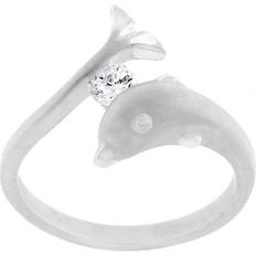 Silvertone Matte Finish Cubic Zirconia Dolphin Ring