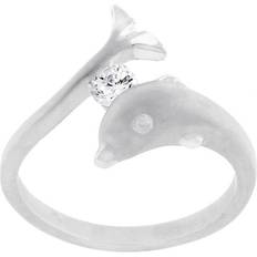 The Gem Collection Silvertone Matte Finish Cubic Zirconia Dolphin Ring