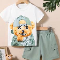 Dinosaurs Other Sets Children's Clothing Shein Boys Bear Printed Short Sleeve TShirt And Shorts Set Casual Summer Outfits pcsSet