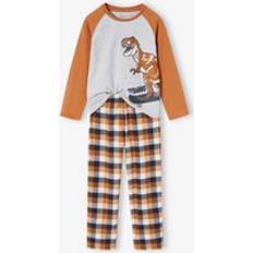 Dinosaurs Pyjamases Children's Clothing Vertbaudet Dino Pyjamas in Chequered Flannel for Boys caramel