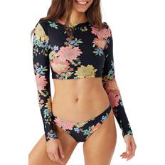 Black Rash Guards & Base Layers O'Neill Women's Kali Floral Newport Cropped Rash Guard, Medium, Black