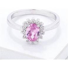 Silvertone Pink Cubic Zirconia Oval-Cut Halo Ring