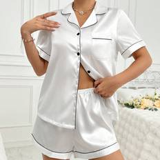 Ribbed Sleepwear Shein Women Plain Simple Daily Pajama Set With Trim