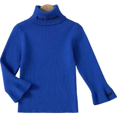 Blue Turtlenecks Children's Clothing Shein Little Boy Sweater with Letter Embroidery, Turtleneck, Flounce Sleeves