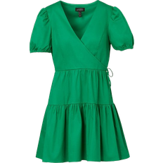 Puff Sleeve - Short Dresses Adrianna Papell Puff Short Sleeve Dress With Tiered Skirt - Green