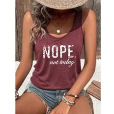 Viskos Linnen Shein Women Summer Sleeveless Tank Top With Letter Print And Round Neck For Casual Occasions