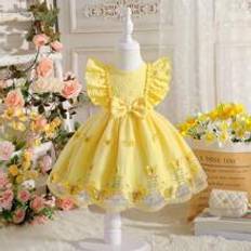 Babies Dresses Children's Clothing Shein Baby Girl Elegant Mesh Dress With Bowknot Ruffles And Jacquard Patterns