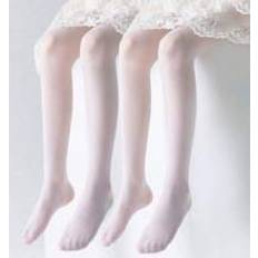 Vita Strumpbyxor Shein 2pcs Girls' White Breathable Mesh Tights, Skin-Friendly Pantyhose Suit For Daily Wear