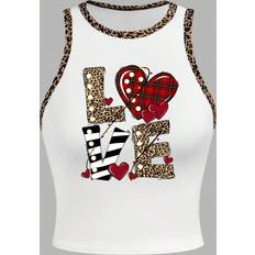 Leopard - Women Tank Tops Shein Pink Short Leopard Print Love Patterned Simple Casual Round Neck Womens Tank Top Ideal For Summer