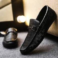Shein Men Black Loafers, Penny Slip-On Leather Flat Shoes