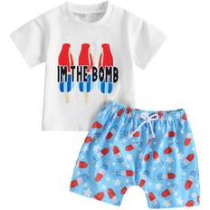 Other Sets Wassery Sold by: Lindou, 4th of July Baby Boys Independence Day Outfits Letter Print Short Sleeve Crew Neck T-shirt and Elastic Ice Cream Print Shorts 2Pcs Toddler Summer Casual Clothes Set 6M-4T