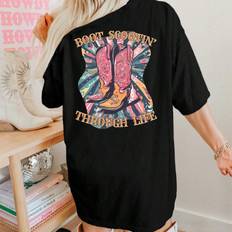 T-shirts Shein Loose Summer TShirt Womens Oversized Short Sleeve Tee With Western Cowboy Boot Print On The Back