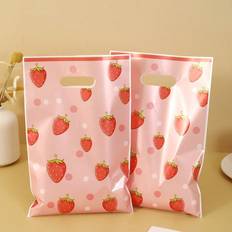 Cheap Gift Bags Shein pcs cm Strawberry Print Gift BagsPlastic Party Candy Bags With HandlesMultiPurpose Gift Wrapping Supplies Goodie Bag For Gender Reveal Strawberry Them