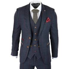 Men - XS Suits Paul Andrew Men's Herringbone Tweed Peaky Blinders 1920s Tailored Fit Suit 3-pack - Navy Blue