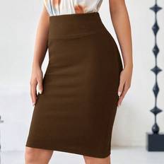 Elastane/Lycra/Spandex Skirts Shein Women Summer Solid Elegant Knitted Pencil Skirt