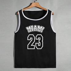 Stretch - Unisex Tank Tops Shein Men Letter Graphic Contrast Binding Basketball Jersey Sleeveless Tank Top