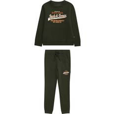 Grøn - Piger Tracksuits Jack & Jones Logo Loungewear Set Mini Mørkegrøn/Orange/Hvid