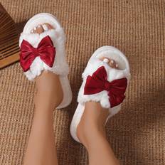 Shein Bow Knot Fuzzy Warm Slippers For Women Comfy Indoor Home Shoes For All Seasons