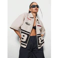 Zipper Shirts Shein Boxy Fit Zip Through Shirt With Graphic Print