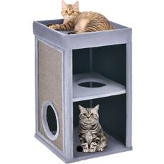 2-Tier Cat House with Sisal Scratch Boards-Grey